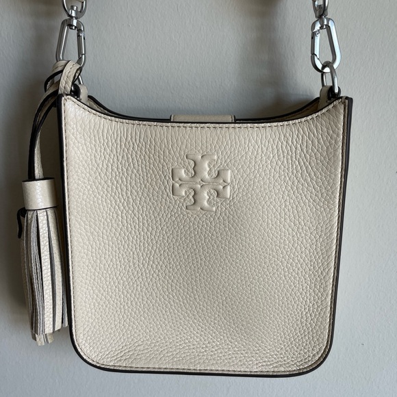 Tory Burch Women's Thea Mini Web Leather Shoulder Bag Purse in New Cream - Picture 2 of 14